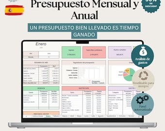 Planificador de Presupuesto 2026 Google Sheets Excel | Plantilla Presupuesto Mensual y Anual | Control de Gastos, Ingresos y Ahorro