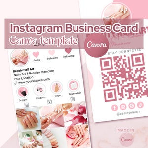 Cartes de visite Instagram Cartes de visite numériques DIY Canva Modèles Beauté Carte de visite IG Cartes de visite roses Modèle IG Cartes d'influence