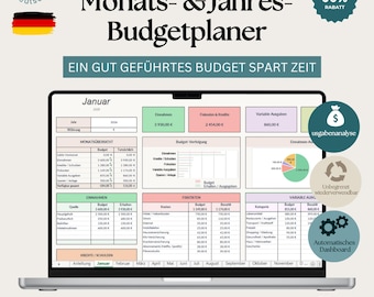 Budgetplaner 2026 Google Sheets Excel | Haushaltsbuch Vorlage Monatlich & Jährlich | Finanzplaner Ausgaben Sparen Tracker