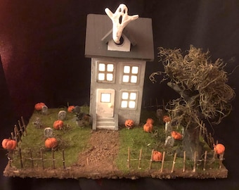 Haunted House Decor - Spooksome Manor - Illumated, Hand-sculpted Halloween Decor Centerpiece