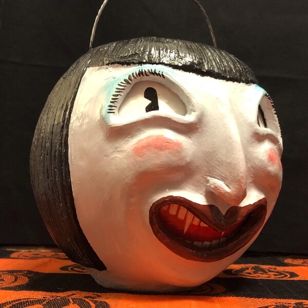 Halloween Vintage-Style Vampiress Pail - Hand Sculpted, Painted and Finished - For Treats or Trinkets