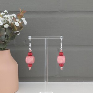 Red Wooden Bead Earrings – Handmade with 925 Sterling Silver Hooks