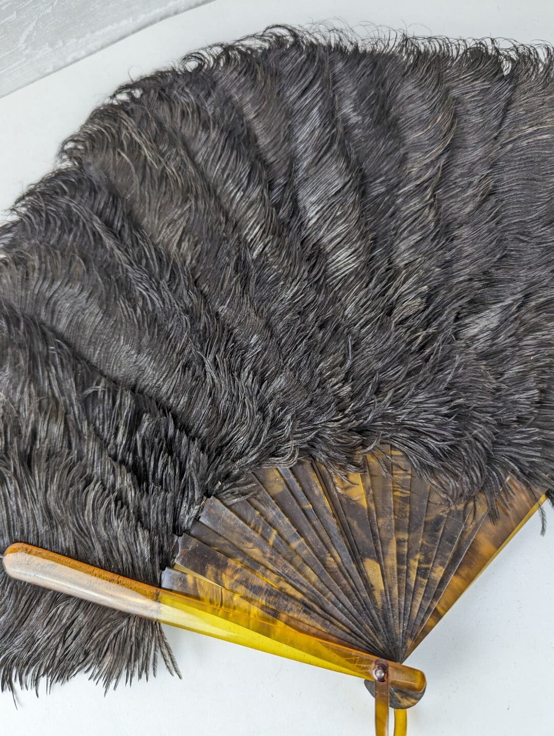 Antique Vintage Black Ostrich Feather Fan, Large, Tortoise Shell - Etsy