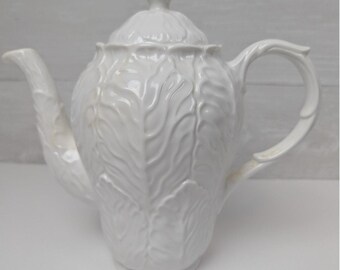 Vintage Coalport Countryware Coffee Pot, White Embossed Bone China, Made England