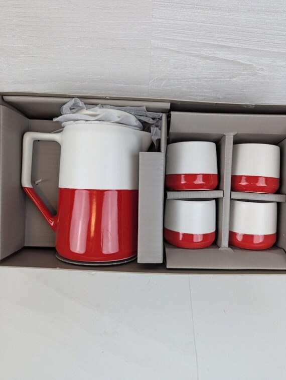 STARBUCKS TEAVANA クッション Teavana Starbucks Ingrid Red and White TEA SET Pot With 4 Cups NIB