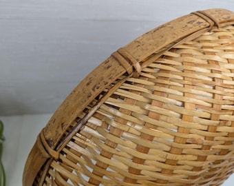 Vintage Woven Bamboo Winnowing Sieve Basket (16" Diameter)