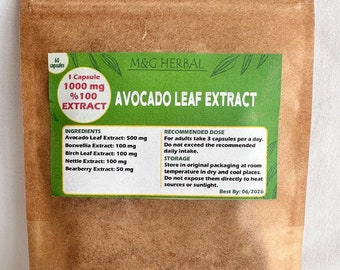 AVOCADO LEAF EXTRACT - 60 Capsules 60.000MG - 100% Pure and Natural Extract - Powerful Formula - Best Quality