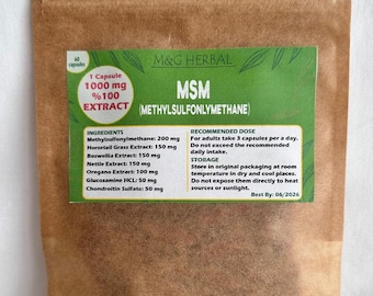 MSM (METILSULFONILMETANO) + Extractos HERBALES - 60 Cápsulas 60.000MG - Extracto 100% Puro y Natural - Fórmula Potente - La Mejor Calidad