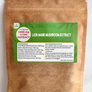 LION MANE MUSHROOM Extract - 60 Capsules 60.000MG - 100% Pure and Natural Extract - Powerful Formula - Best Quality