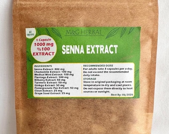 EXTRACTO DE SEN (CASSIA) - 60 Cápsulas 60.000MG - Extracto 100% Puro y Natural - Fórmula Potente - Máxima Calidad