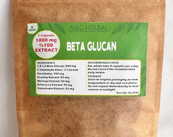 BETA GLUCAN + HERBAL Extracts - 60 Capsules 60.000MG - 100% Pure and Natural Extract - Powerful Formula - Best Quality