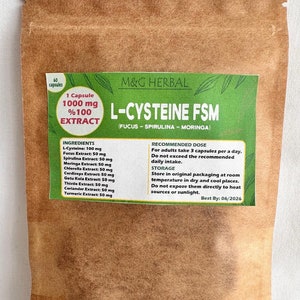 L-システイン FSM (ヒバマタ-スピルリナ-モリンガ) - 60 カプセル 60.000 MG - 100% 純粋で天然のエキス - 強力なフォーミュラ - 最高品質