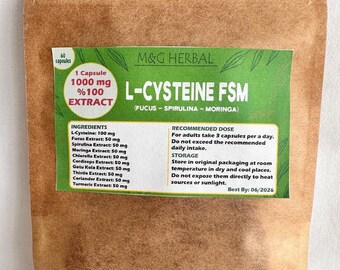 L-CYSTEINA FSM (Fucus-Spirulina-Moringa) - 60 kapsułek 60.000 MG - 100% czysty i naturalny ekstrakt - potężna formuła - najwyższa jakość
