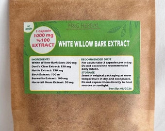 WHITE WILLOW BARK Extract - 60 Capsules 60.000MG - 100% Pure and Natural Extract - Powerful Formula - Best Quality