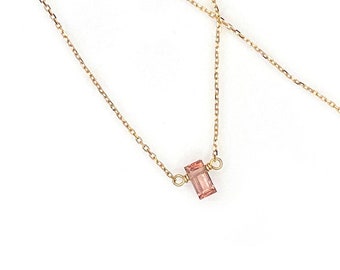 14K Mini Tourmaline Necklace, Minimalist Necklace