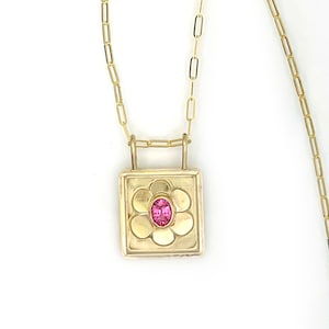 14K Spinel Flower Necklace, Picture Frame Flower Necklace in 14K solid Yellow Gold