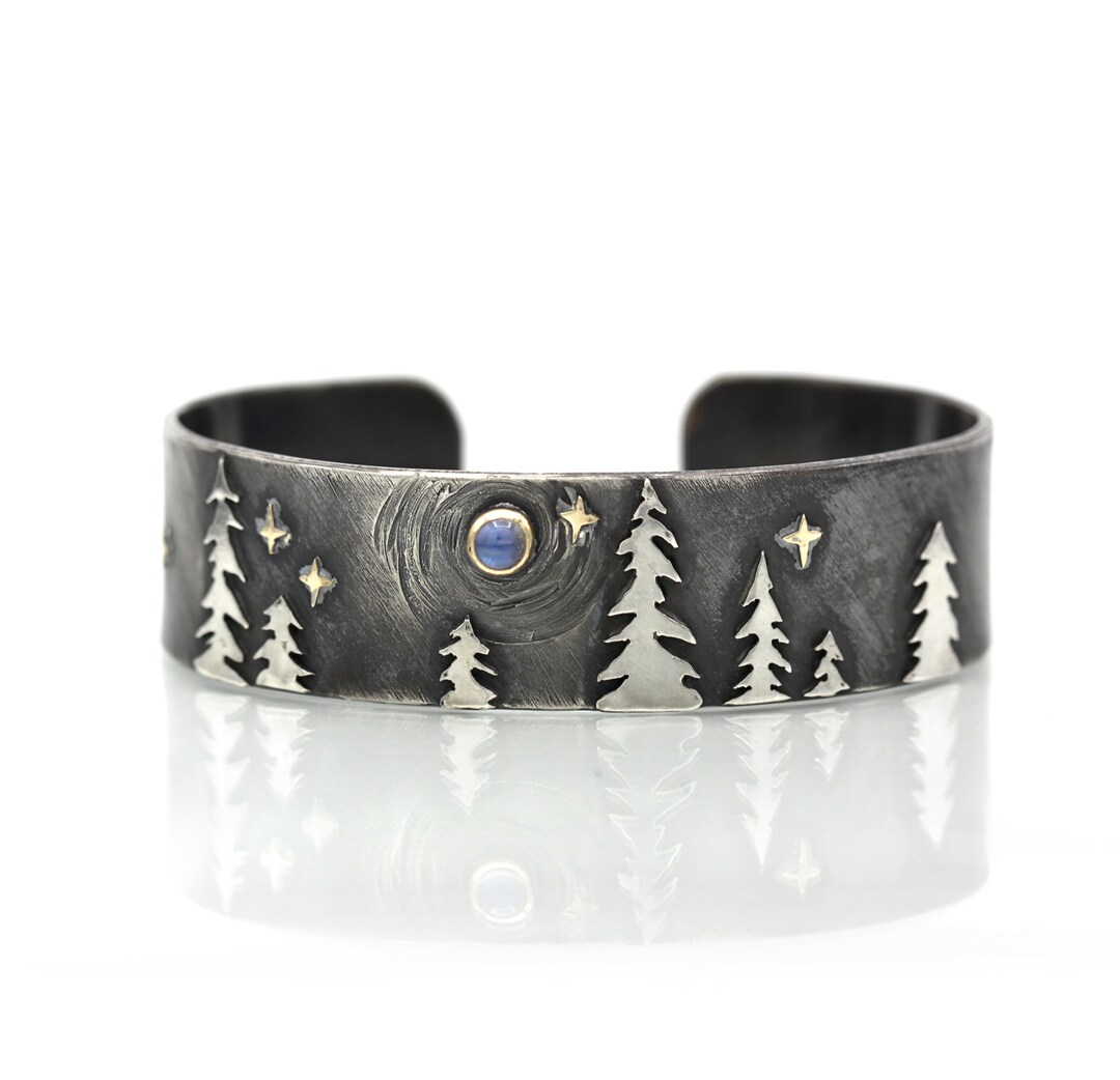 Blue Moon Cuff Bracelet, Sterling and 14K Solid Gold, One of a Kind - Etsy