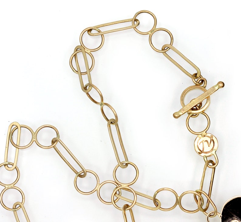 14K Solid Yellow Gold Chunky link Necklace with Toggle Clasp, Handmade, One of a kind image 3