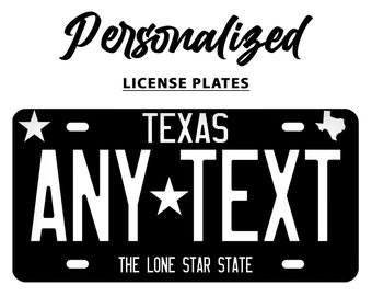 Custom Black Texas License Plate: Personalized Car, Motorcycle, Bicycle Plate
