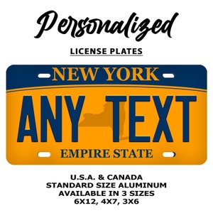 Custom New York Yellow License Plate | Personalized Name | Custom | All 50 States | 3 Sizes | Car Tag | Motorcycle Plate | Bicycle Plate