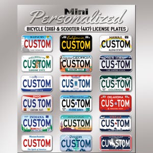 Personalisiertes Zustands-Nummernschild: Benutzerdefinierte Mini-Fahrrad-Roller-Namensschilder (3 "x6", 4 "x7"