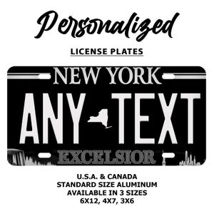 Custom Black New York License Plate: Personalized Car, Motorcycle, Bicycle Tag
