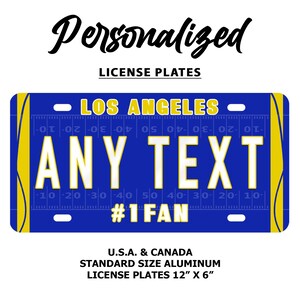 Los Angeles Rams Custom Personalized Football License Plate | 3 Sizes Available | 2 Styles |  Car Tag | Motorcycle Plate | Bicycle Plate