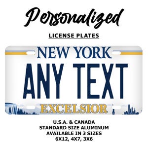 Custom New York License Plate: Personalized Car, Motorcycle, Bicycle Tag