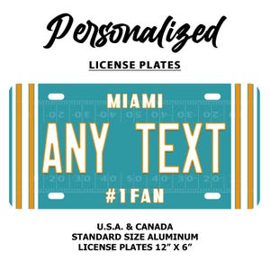 Plaque d'immatriculation personnalisée pour football des Miami Dolphins | 3 tailles disponibles | 2 modèles |  Étiquette de voiture | Plaque moto | Plaque de vélo