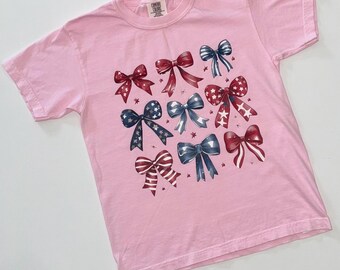 Girls 4th of July Bow Shirt: Patriotic Coquette Tee