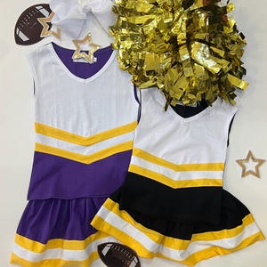 Children’s Cheer Uniform/Black & Gold Cheer/Purple and Gold Cheer/Saints Cheer/LSU Tigers Cheer/Cheer Uniform/Personalized Cheer Set