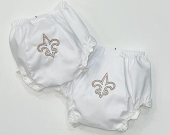 Fleur de Lis Embroidered Baby Bloomers: Monogrammed Diaper Cover