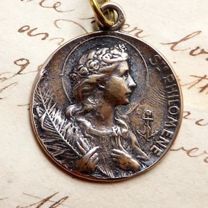 St Philomena Bronze Medal - Antique Replica - Patron of babies & infertility