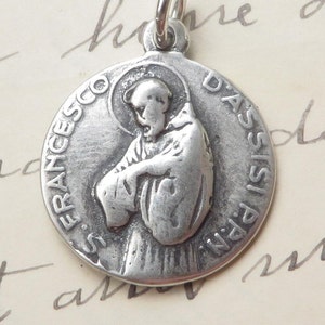 Médaille de Saint François d'Assise / Sainte Claire - Réplique ancienne en argent sterling - Protectrice de l'environnement