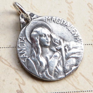 St Mary Magdalene Medal - Patron of repentant sinners - Sterling Silver Antique Replica