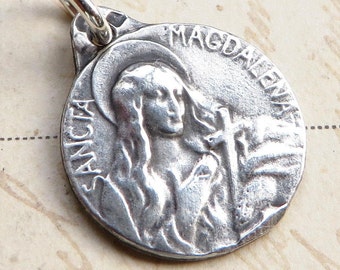 St Mary Magdalene Medal - Patron of repentant sinners - Sterling Silver Antique Replica