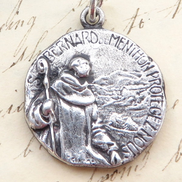 St Bernard Medal - Sterling Silver Antique Replica - Patron of mountain climbers and skiers