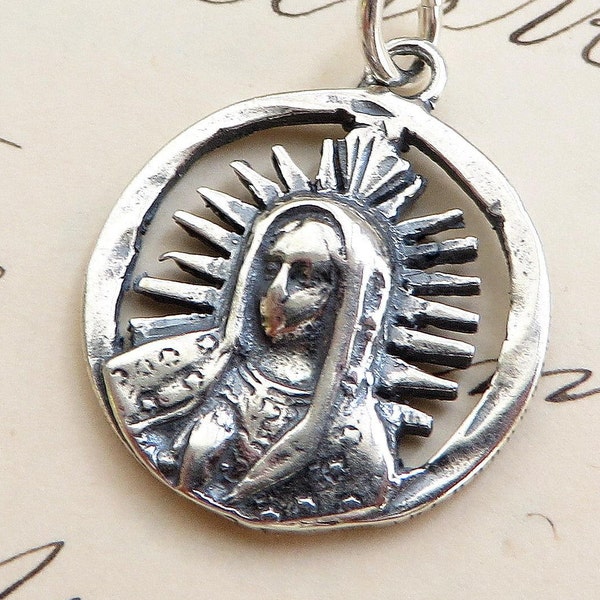 Notre-Dame de Guadalupe Médaille centavo mexicaine - Réplique antique en argent sterling