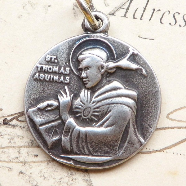 St Thomas Aquinas Medal - Sterling Silver Antique Replica - Patron of students, schools and against storms