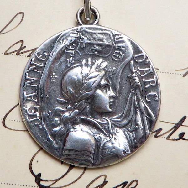 St Joan of Arc Battle Flag Medal - Sterling Silver Antique Replica - Patron of strong women, soldiers and France