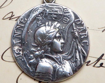 St Joan of Arc Battle Flag Medal - Sterling Silver Antique Replica - Patron of strong women, soldiers and France