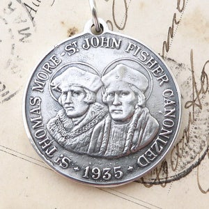 St Thomas More / St John Fisher Medal - Sterling Silver Antique Replica - Patrons of Lawyers, Adopted Children, Large Families, Politicians
