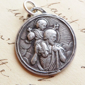 St Christopher Medal - Patron of Travelers, Lifeguards and Against Storms - Sterling Silver Antique Replica