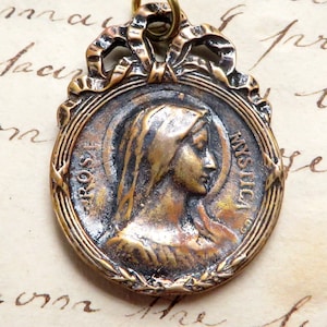 Virgin Mary Rosa Mystica / Our Lady of Fourviere Bronze Medal - Antique Replica