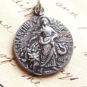 St Martha Medal Sterling Silver Antique Replica Patron of homemakers, housewives, chefs & cooks image 1