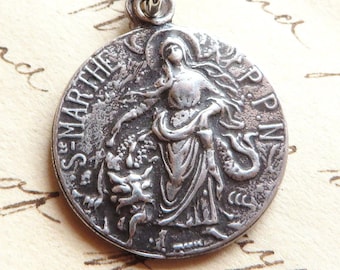 Medaglia di Santa Marta - Replica antica in argento sterling - Patrona di casalinghe, chef e cuochi