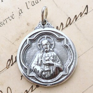 Sacred Heart of Jesus / Our Lady of Grace Medal - Sterling Silver Antique Replica