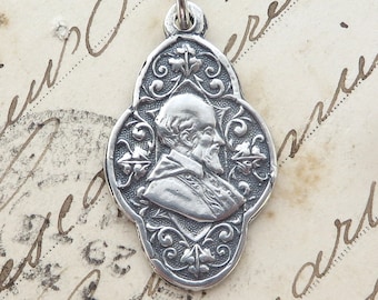 St Francis de Sales Medal - Sterling Silver Antique Replica - Patron of writers & deaf people