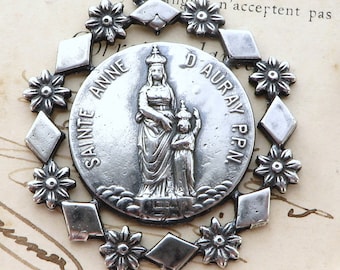 Medalla de Santa Ana / San Cristóbal - Réplica antigua en plata de ley - Patronas de madres, amas de casa y viajeros