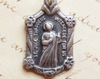 St Jude Thaddeus Medal - Sterling Silver Antique Replica - Patron of lost causes, desperate situations and hospital workers